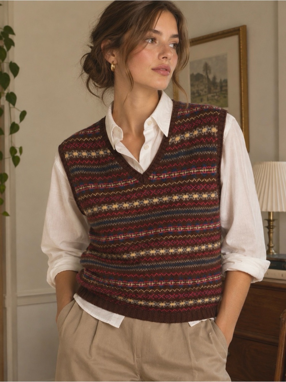 VTG Sweater Best Fair Isle Stripes Preppy Academia Heritage Old Money Women XL